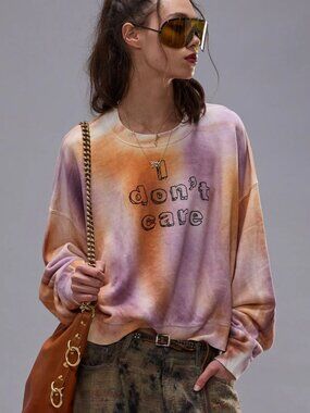 R13 NWOT I don't care cropped crewneck orange with purple S